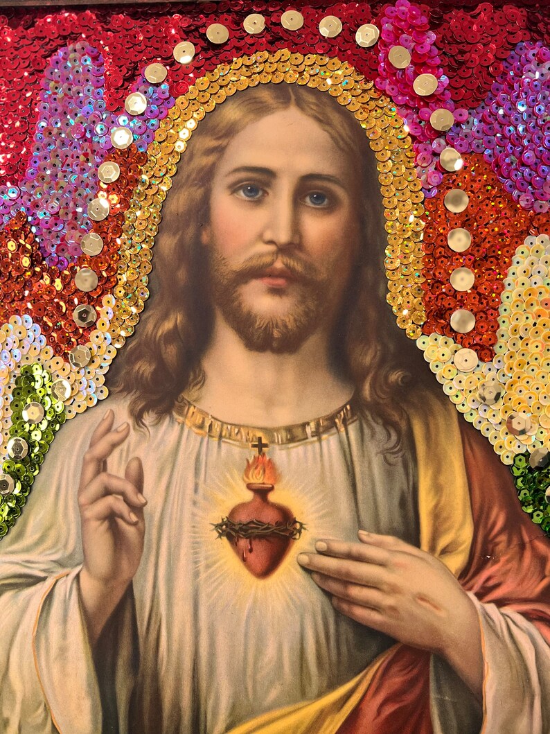 Queer Jesus V12 Sequin Art / Maximalist Art / Bold Wall Decor / LGBTQIA