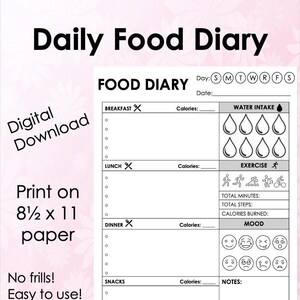 Daily Food Diary, PDF, Instant Download - Etsy