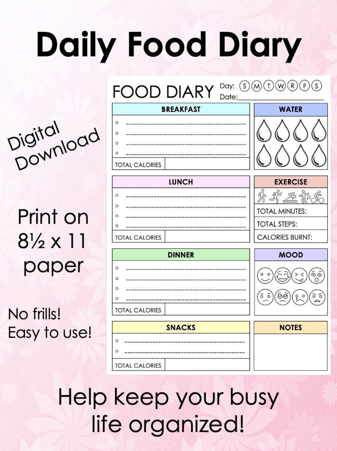 Daily Food Diary, PDF, Instant Download - Etsy