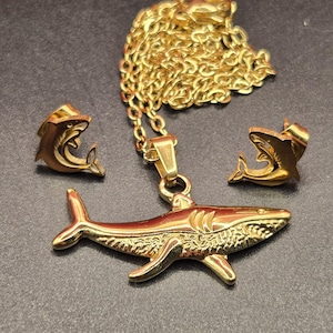 Gold Shark Necklace & Earings Set