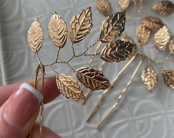 Set of 3 Elegant Gold / Silver Leaf Bridal Hair Pins | Bridesmaid Head Piece | Wedding Hair Accessory