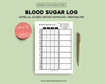 Weekly Blood Sugar Log Printable, Glucose Tracker, Diabetic Log Tracker, Digital Blood Sugar Log, Health Tracker, Blood Sugar Log Template