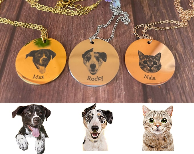 Custom Pet photo Jewelry for Pet Lover | Custom Pet Portrait Pet Name  Dog Custom Jewelry Dog Necklace Engraved Portrait from Photo Pet Gift