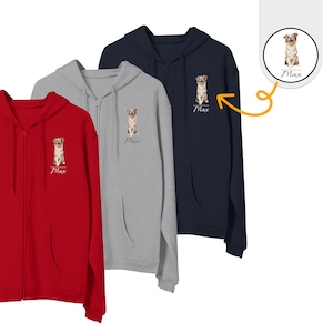 Sweat à capuche zippé pour chien personnalisé pour maman chien, sweat à capuche portrait pour amoureux des chiens - Sweat à capuche zippé avec nom d'animal de compagnie personnalisé cadeau commémoratif pour animal de compagnie