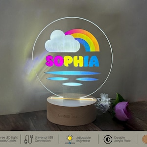 Custom Name Rainbow Night Light for Toddler Girls, Custom Lamp for Girl Room Decor, Custom Your Girl Name for Birthday and Christmas Gifting