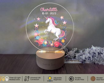 Personalized Unicorn Night Light: Custom Girl&#39;s Room Decor