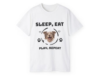 Custom Dog Shirt, Custom Pet Shirt with Custom Pet Portrait Tee - Personalize Pet Memorial Gift T-shirt with Sleep, Eat Play, Repeat