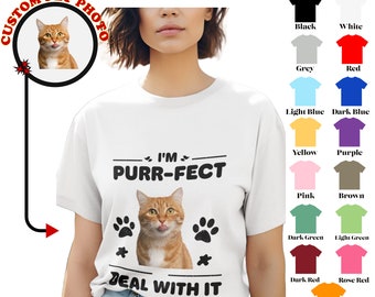 T-shirt chat personnalisé, T-shirt personnalisé pour animal de compagnie avec portrait d'animal de compagnie personnalisé - T-shirt personnalisé en cadeau commémoratif d'animal de compagnie avec la mention Je suis le ronronnement