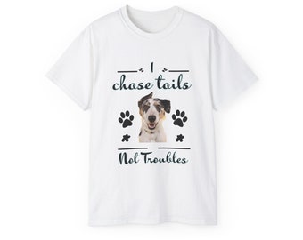 Custom Dog Shirt, Custom Pet Shirt with Custom Pet Portrait Tee - Personalize Pet Memorial Gift T-shirt With I Chase Tails Not Troubles