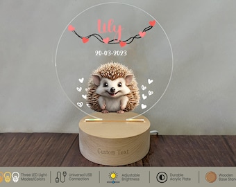 Baby Hedgehog Night Light Custom Gift for Baby Girls Room Décor | Personalized Your Baby Name Lamp For Birthday & Christmas Girls Gifting