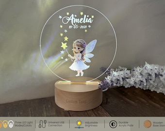 Custom Fairy Night Light Gift for Girls Room Decor, Custom Your Girl Name on Night Light Lamp for Birthday and Christmas Girls Gifting