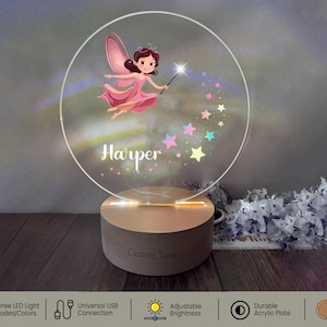 Personalized Fairy Night Light Gift for Toddler Girls Bedroom Decor | Custom Your Girl Name on Lamp For Birthday & Christmas Kids Gifting