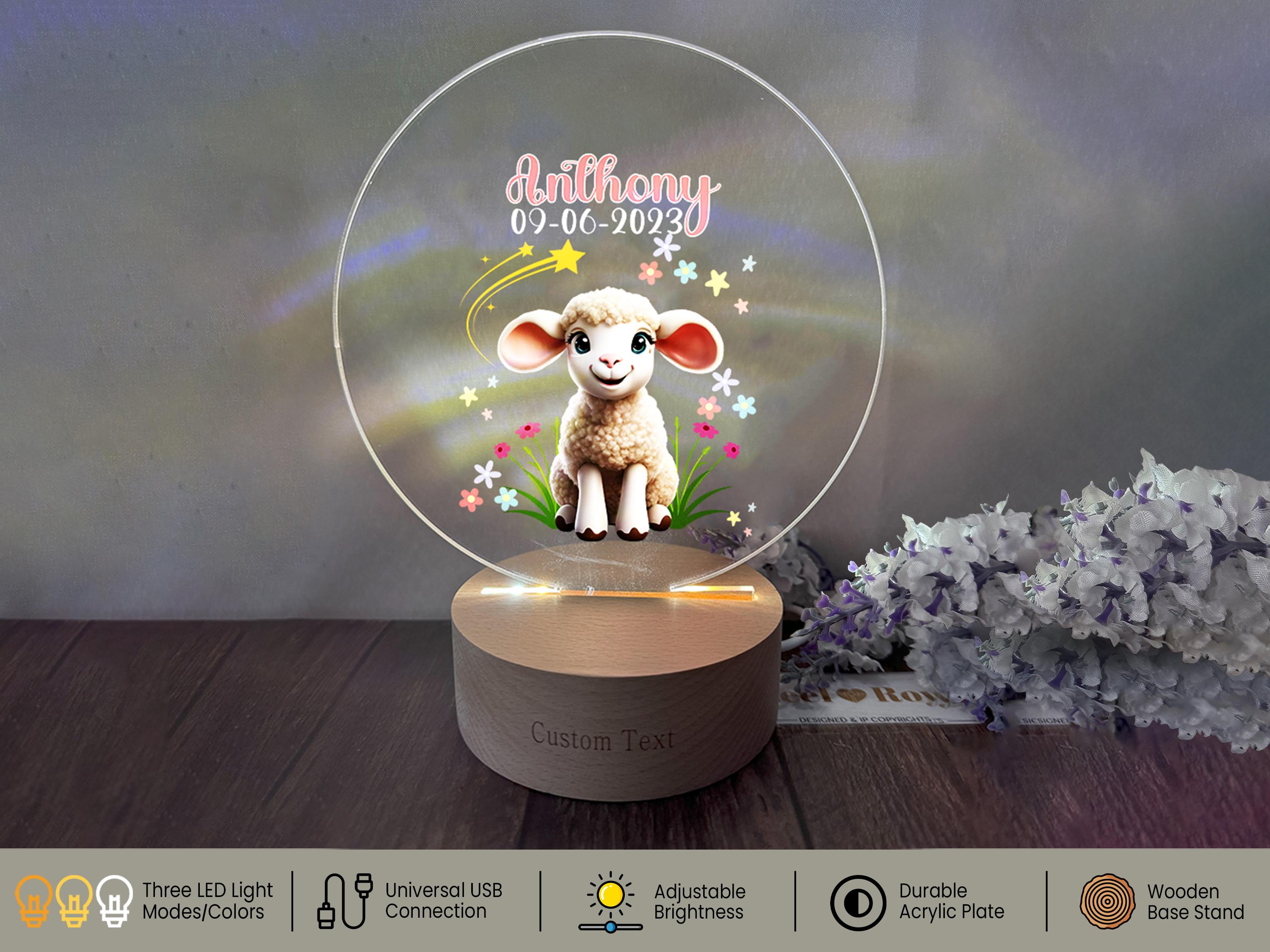 New Born Baby Personalized Cute Lamb Night Light Room Decor | Custom Baby Name on Baby Sheep Lamp  For Birthday, Christmas Baby Gift