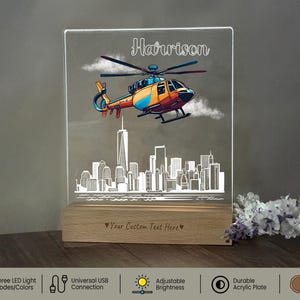 Custom Helicopter Night Light: Personalized Bedroom Decor Gift, a thoughtful birthday or Christmas gift