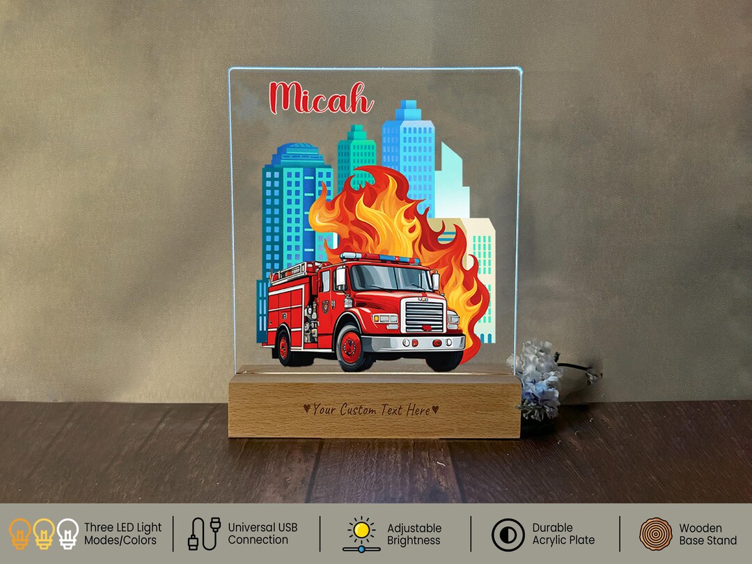 Personalized Fire Truck Night Light: Boys Bedroom Decor, a Thoughtful ...