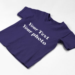 a purple t - shirt with the words your text your photos printed on it