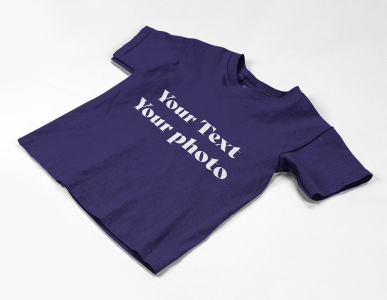 a purple t - shirt with the words your text your photos printed on it