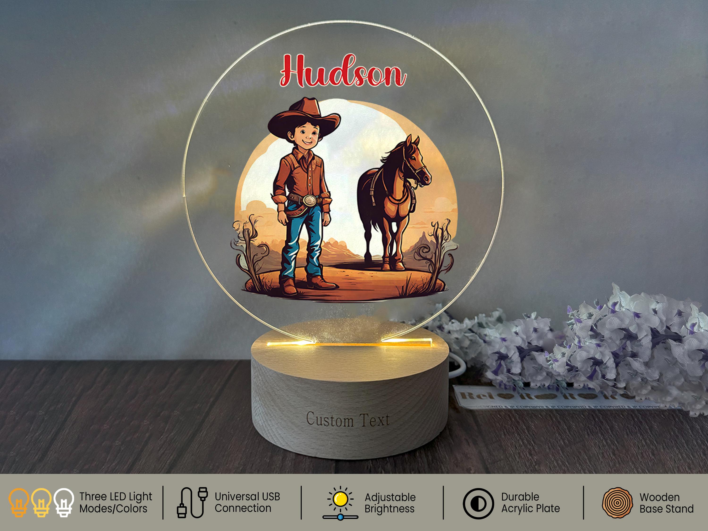 Personalized Cowboy Night Light: Custom Boy's Room Decor, a thoughtful birthday or Christmas gift