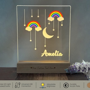 Personalized Rainbow Night Light: Custom Name Lamp, Girls Room Decor, a thoughtful birthday or Christmas gift