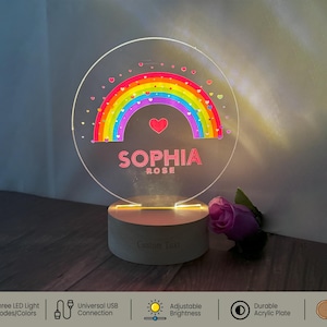 Personalized Rainbow Night Light: Custom Name Girl&#39;s Room Decor, a thoughtful birthday or Christmas gift