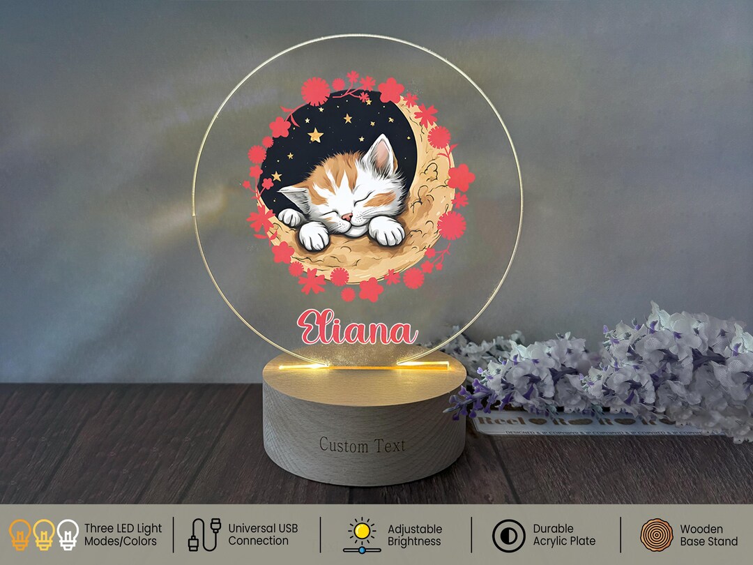 Custom Cat Night Light: Personalized Girls Bedroom Decor, a Thoughtful  Birthday or Christmas Gift - Etsy, image size:1080x810
