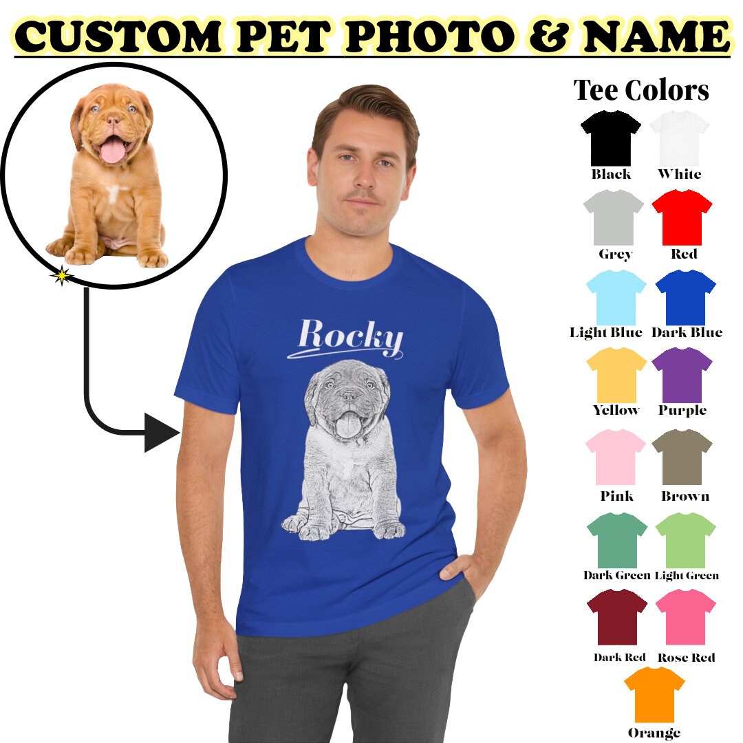 Custom Pet Shirt Gift, Custom Photo Sketch Portrait and Name Tshirt for Personalized Pet Gift