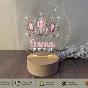 Personalized Princess Tiara Night Light: Custom Name Crown Lamp, a thoughtful birthday or Christmas gift