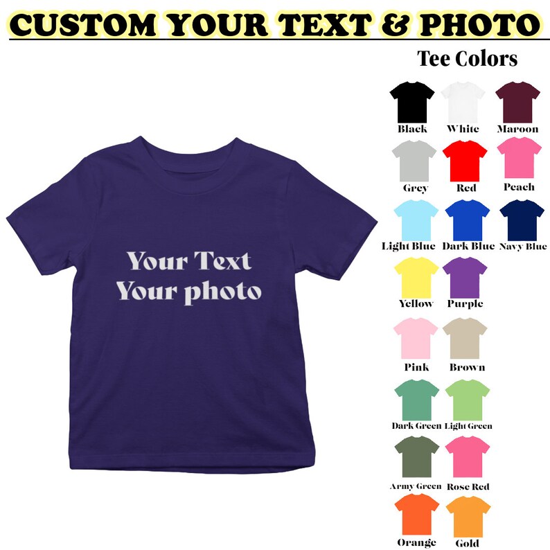 a purple t - shirt with the text your text your photo