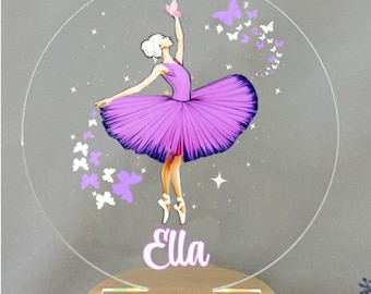 Custom Purple Ballerina Night Light Gift for Girls for Bedroom Decor | Personalized Your Girl Name for Christmas and Birthday Gift