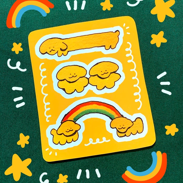 Yellow Puppy Bug sticker sheet 3 pieces