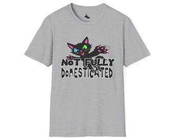 Not Fully Domesticated Shirt, Retro Black Cat Graphic Tee, Sarcastic Lover Gift