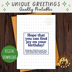 Carte d'anniversaire avec recherche de mots, message de joie caché, puzzle interactif unique de voeux, jeu d'anniversaire amusant à imprimer, cadeau spécial, casse-tête