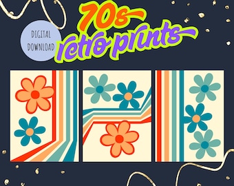 70s Retro Digital Prints, Set of 3 70s Wall Art, 70s Decor, Retro Wall Art, Retro Decor, 70s Style Wall Art, Retro Style Wall Art