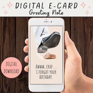 Lustig verspäteter Geburtstag Digital eCard | " Textnachricht ""Awww Crap"" | Sofortiger Download Karte zum Geburtstag | Humorvolle Entschuldigung Karte | Shit Happens