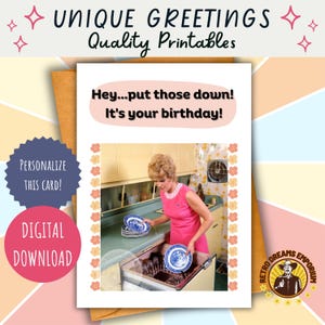 Printable Retro Funny Birthday Card | House Chores | Personalized Gift for Mom, Mum, Sister | Easy DIY Ideas | Vintage Vibe | Lunch Lady