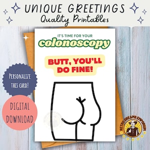 Biglietto di auguri personalizzato per la colonscopia / Regalo di pronta guarigione stampabile / Per un amico o un familiare / Umorismo con giochi di parole / Asino unico e intelligente / Divertente ed economico