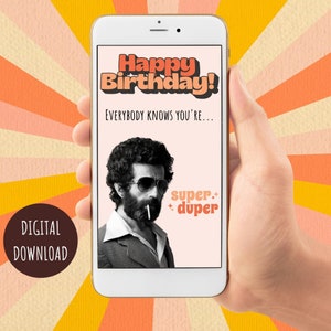 Joyeux anniversaire E-Card numérique, You’re Super Duper, carte électronique Groovy de style années 70, téléchargement numérique, image texte SMS instantanée sur téléphone portable
