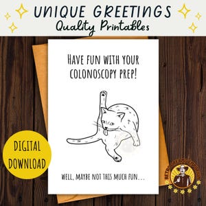 Voorbereidingskaart colonoscopie afdrukbaar - Funny Kitty Cat Humor, ondersteuning medische procedure, gastro-enterologie gezondheidshumor, brutaal plezier voor dierenliefhebbers