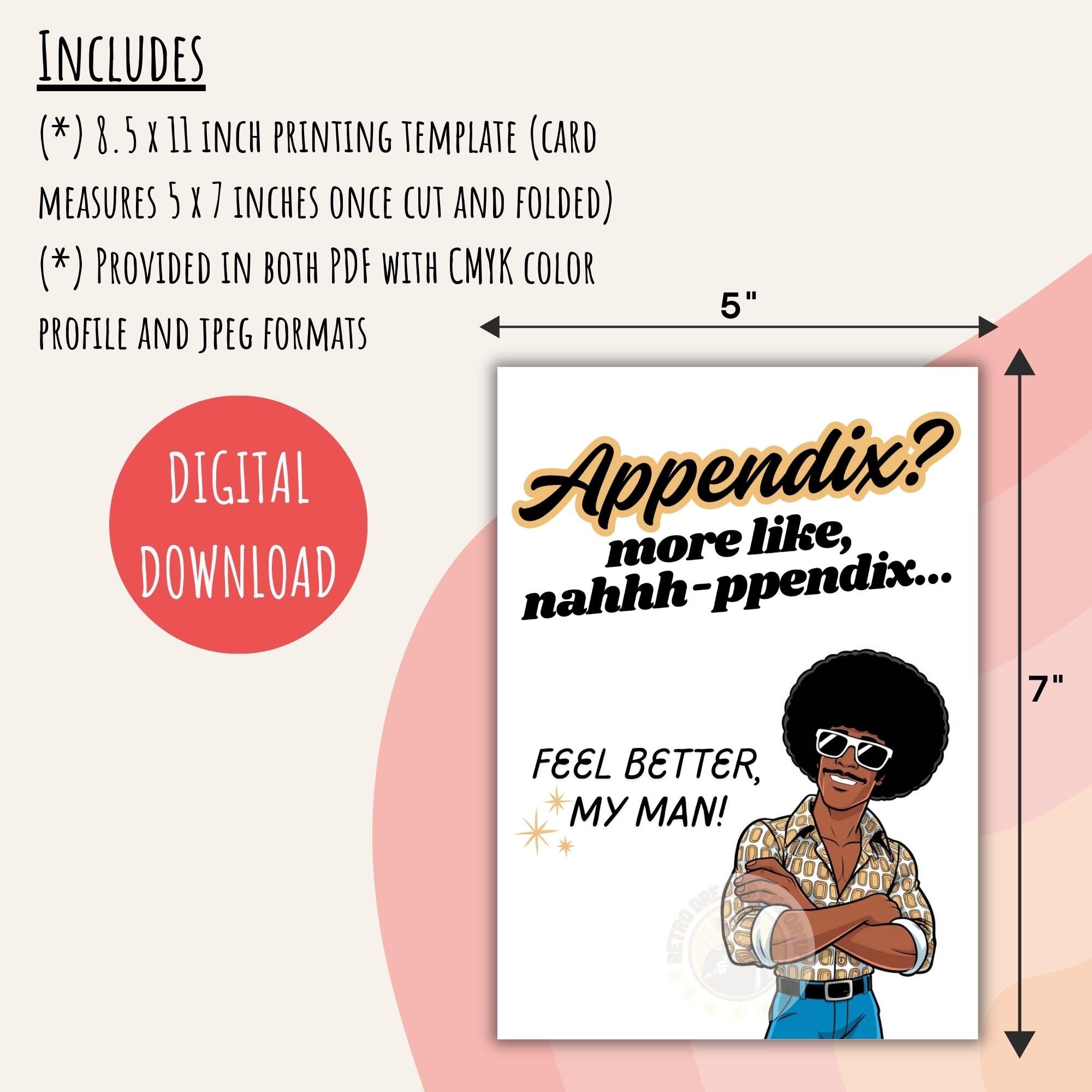 Funny Appendix Surgery Card, Printable Appendectomy Recovery Greeting ...