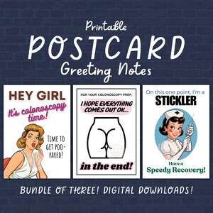 Medizinisches Kartenpaket für Frauen | Lustige Postkarten zur Koloskopie, Pflege und Genesung für Mama oder Freundin | Sofortdownload | Druckbare Karten