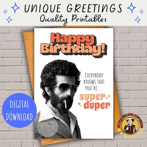 Retro Groovy Vibes Birthday Card | Superfly Printable Funny Greeting | Cool Afro Dude Vintage Style | That 70s Show | DIY Gift for Bestie