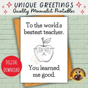 Carte de remerciement amusante pour professeur à imprimer | Carte de fin d'année sarcastique pour enseignants | vous m'avez bien appris | Téléchargement numérique DIY | Pomme amusante