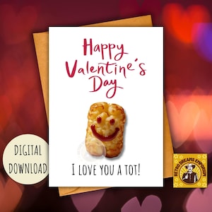 Tarjeta de San Valentín con divertidos juegos de palabras sobre comida, adorables papas fritas, tarjeta imprimible para el día de San Valentín, juegos de palabras para amantes de la comida, divertido regalo para el día de San Valentín, juegos de palabras baratos