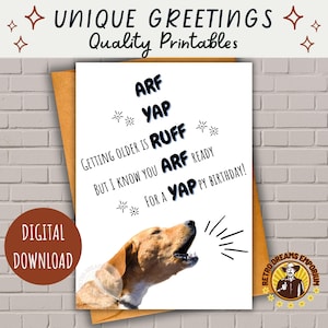 Carte d'anniversaire drôle de chien à imprimer | Jeux de mots pour chiots et humour Yappy Hour | Joli cadeau beagle pour maman chien | pour vieillir meilleure amie | Idée DIY simple