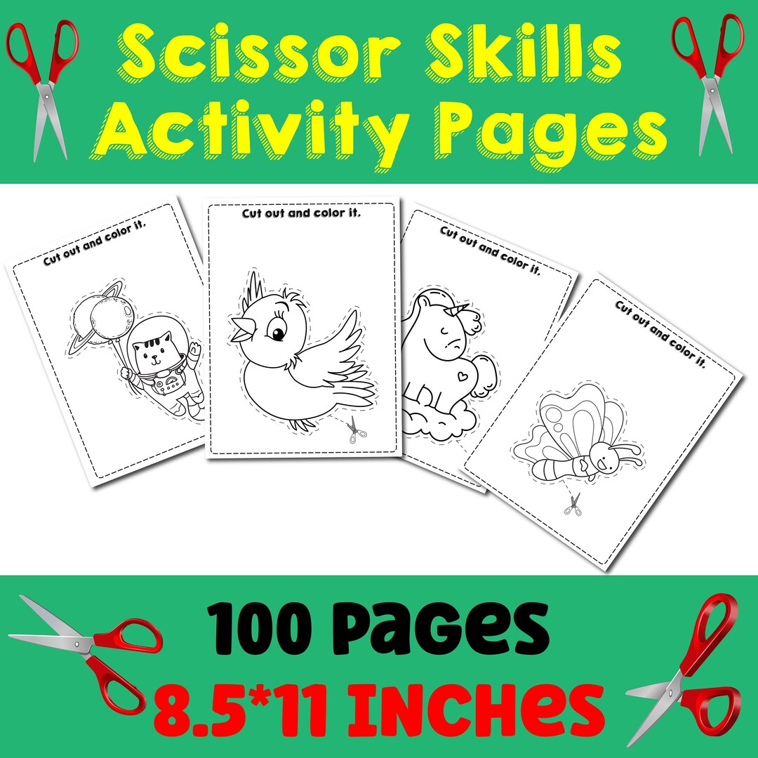 Scissor Skills Printable Preschool Worksheet, Cutting Practice, Learn ...