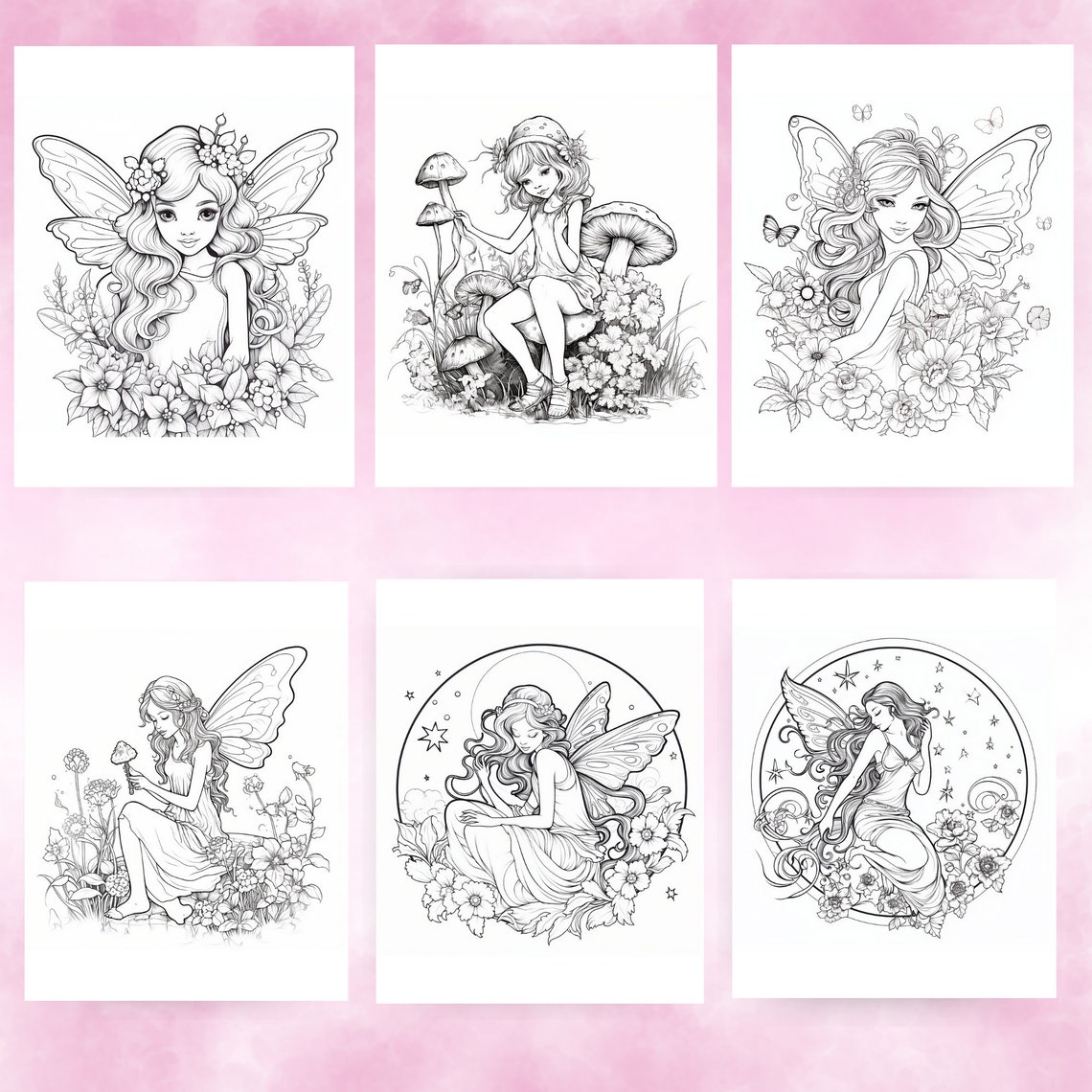 Cute Adorable Fairy Coloring Pages, Fairy Coloring Page, Grayscale ...