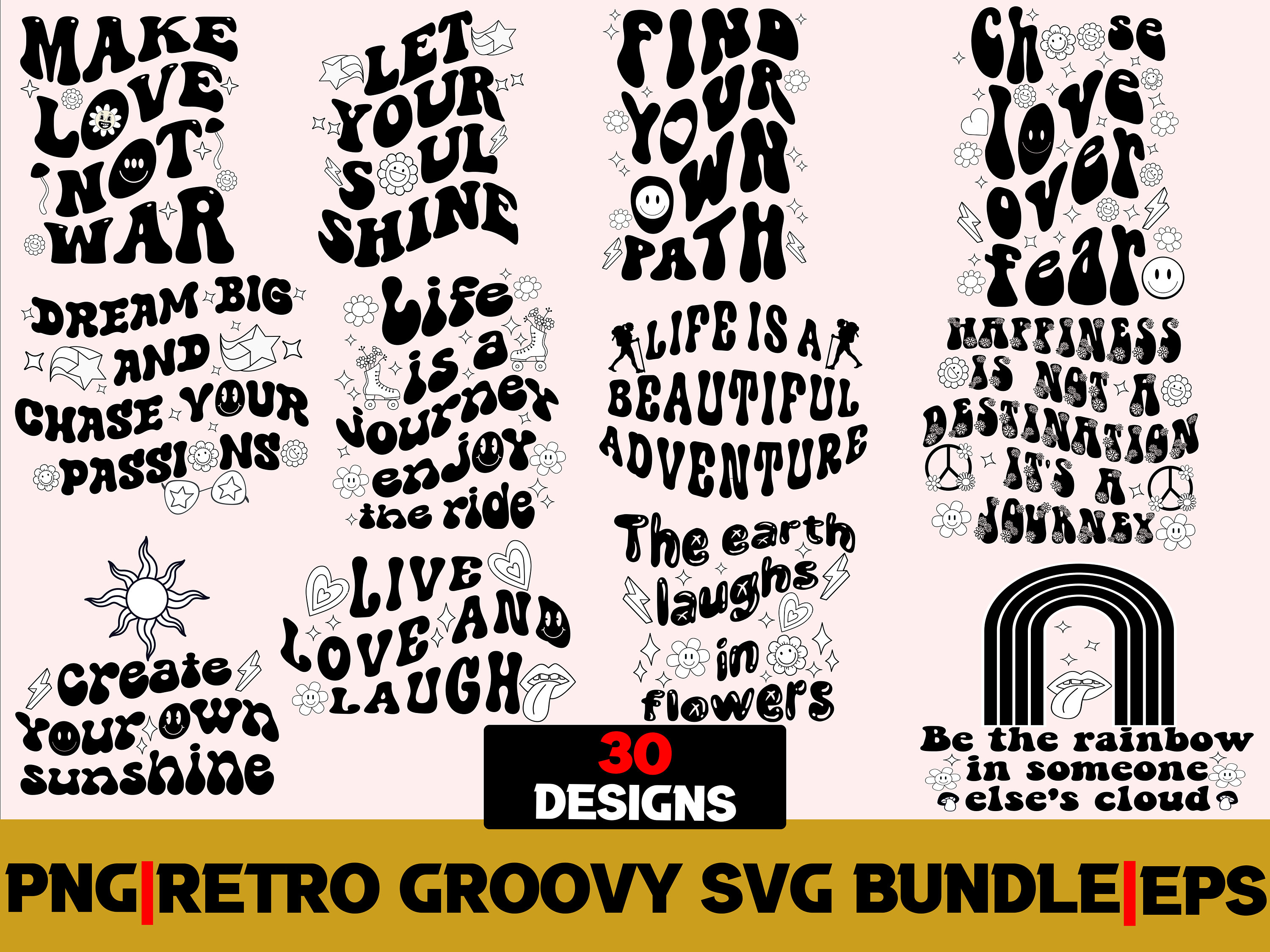 Groovy Retro SVG Bundle, Hippie Svg, Inspirational Svg Bundle ...