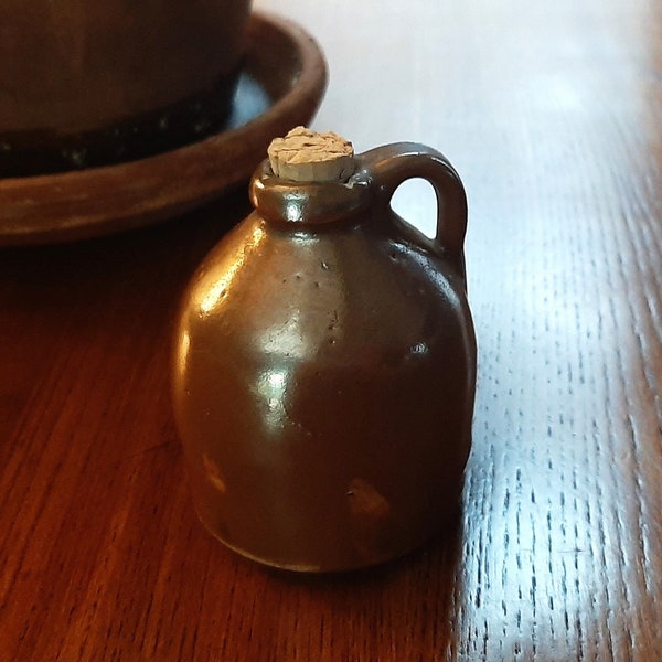 19th Century Miniature Glazed Earthenware Pottery Jug Pennsylvania, Antique Miniature Whiskey Jug, 1800's Earthenware Miniature Vessel