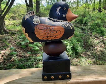 Vintage Hand Painted Folk Art Duck on Egg: Kitsch Decor