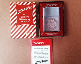 1960&#39;s Zippo Original Windproof Advertising Lighter Clark Floor Machine Co. Muskegon Michigan in Original Box and Instructions Guaranteed